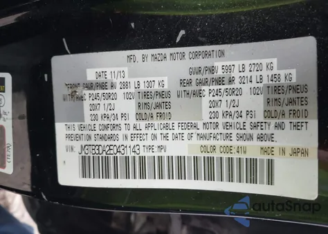 2014 Mazda Cx-9 Grand Touring z USA, uszkodzony, nr VIN JM3TB3DA2E0431143